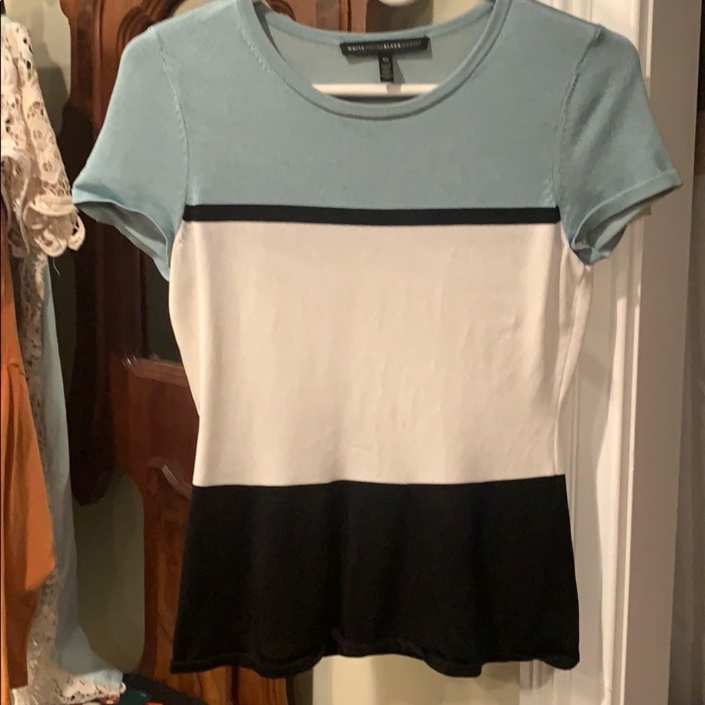 Teal black and white WHBM dress tee.
